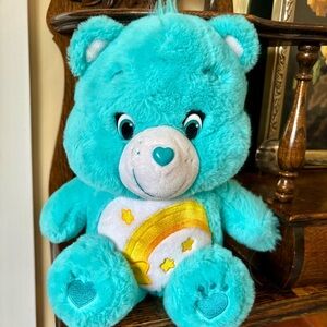 Care Bears| Retro MINISO 15” Aqua Wish Bear 2015 Plush Toy Rainbow Star 80s